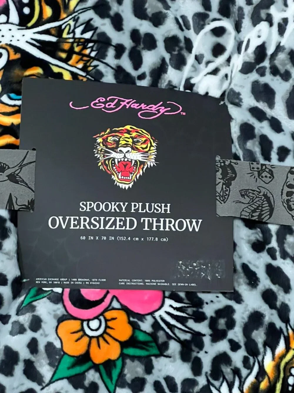 ED HARDY Throw Blanket 60x70 Tiger Bird Floral Cheetah Leopard Y2K Tattoo Spooky